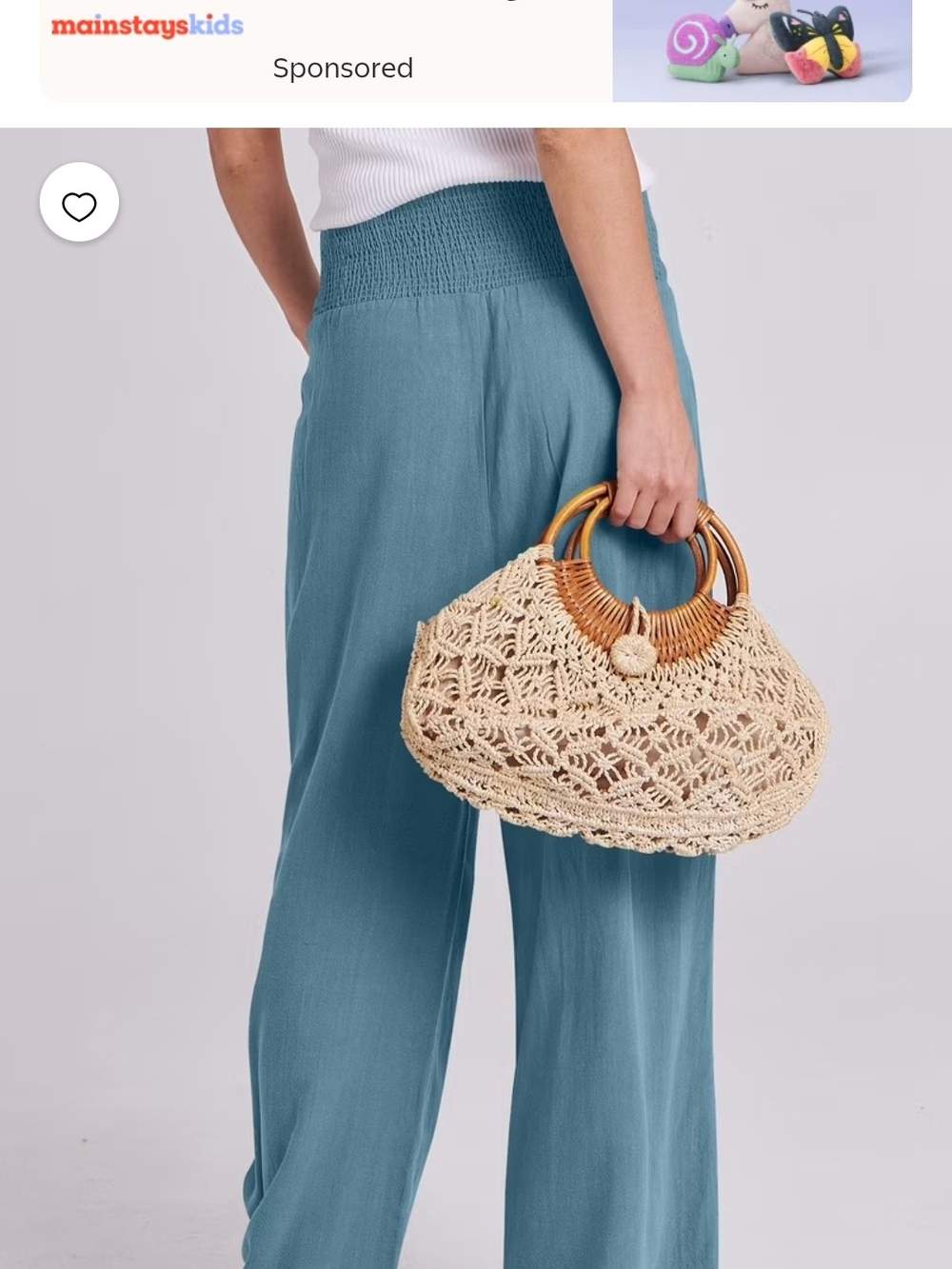 High-Waist Wide Leg Women's Pants in Dusty Blue - Picture 2 of 7